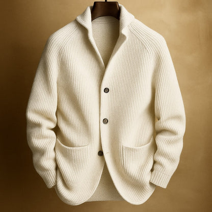 Heren Cardigan met Reverskraag en Zakken Wit