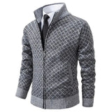 Heren Cardigan met Rits, Staande Kraag en Ruitjespatroon