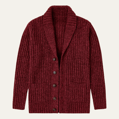 Heren Cardigan met Sjaalkraag en Knoopsluiting Rood