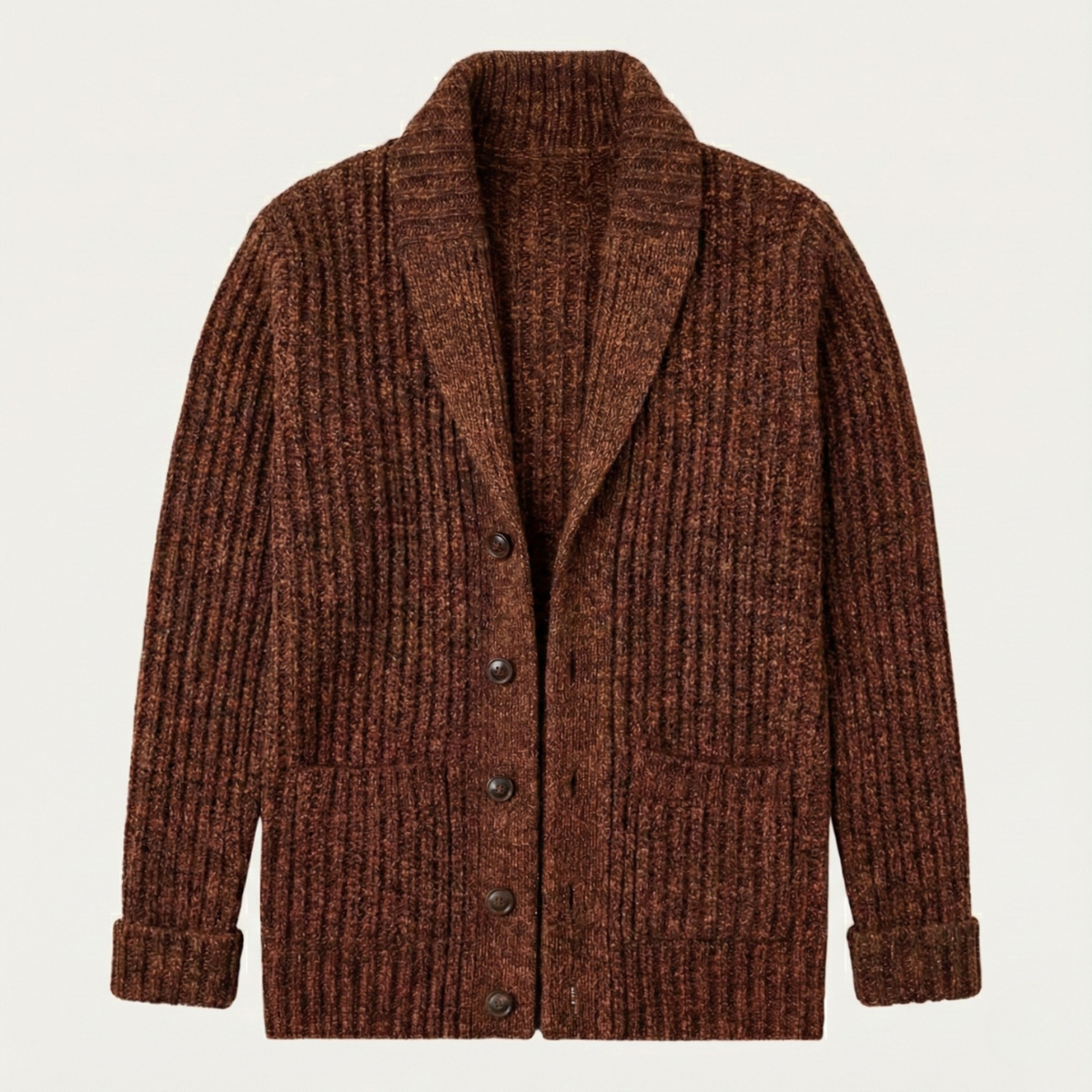 Heren Cardigan met Sjaalkraag en Knoopsluiting Bruin