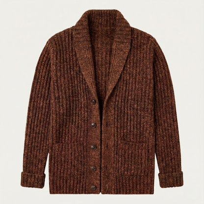 Heren Cardigan met Sjaalkraag en Knoopsluiting Bruin