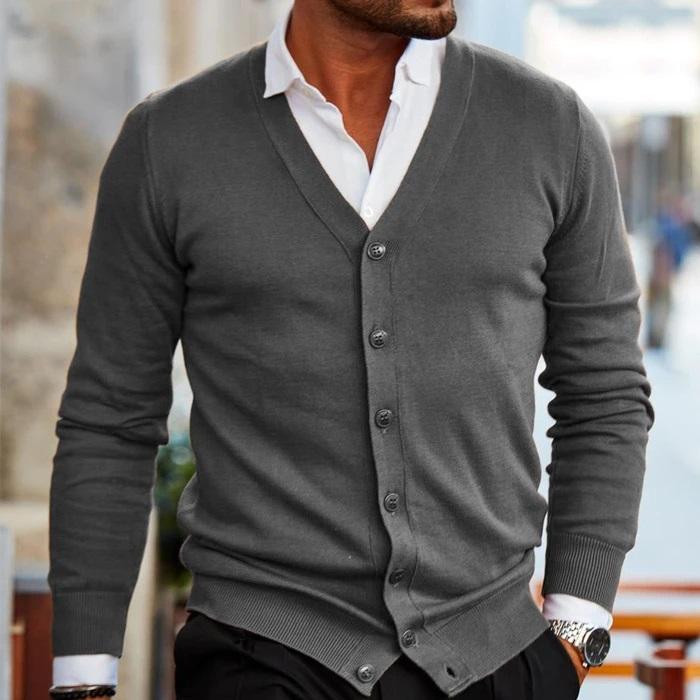 Heren Cardigan met V-hals en Knoopsluiting Grijs