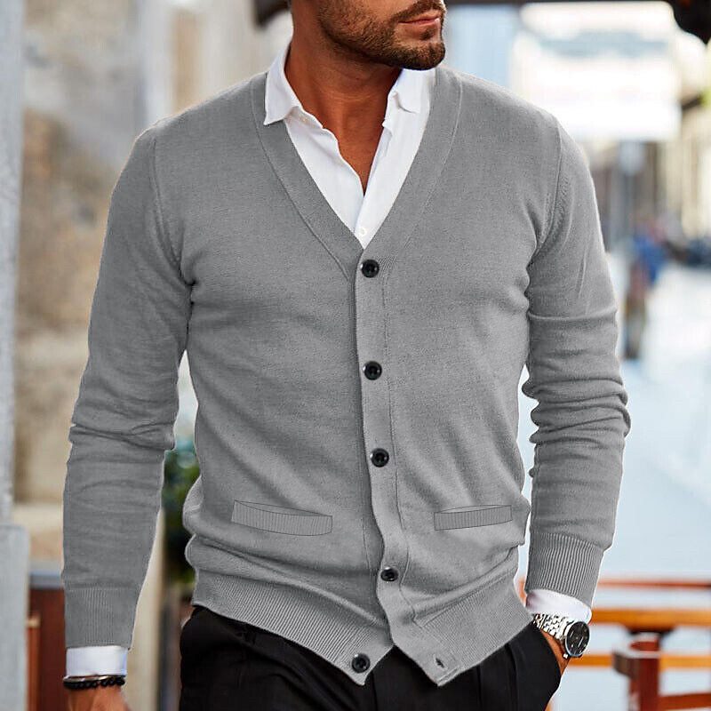 Heren Cardigan met V-hals en Knoopsluiting