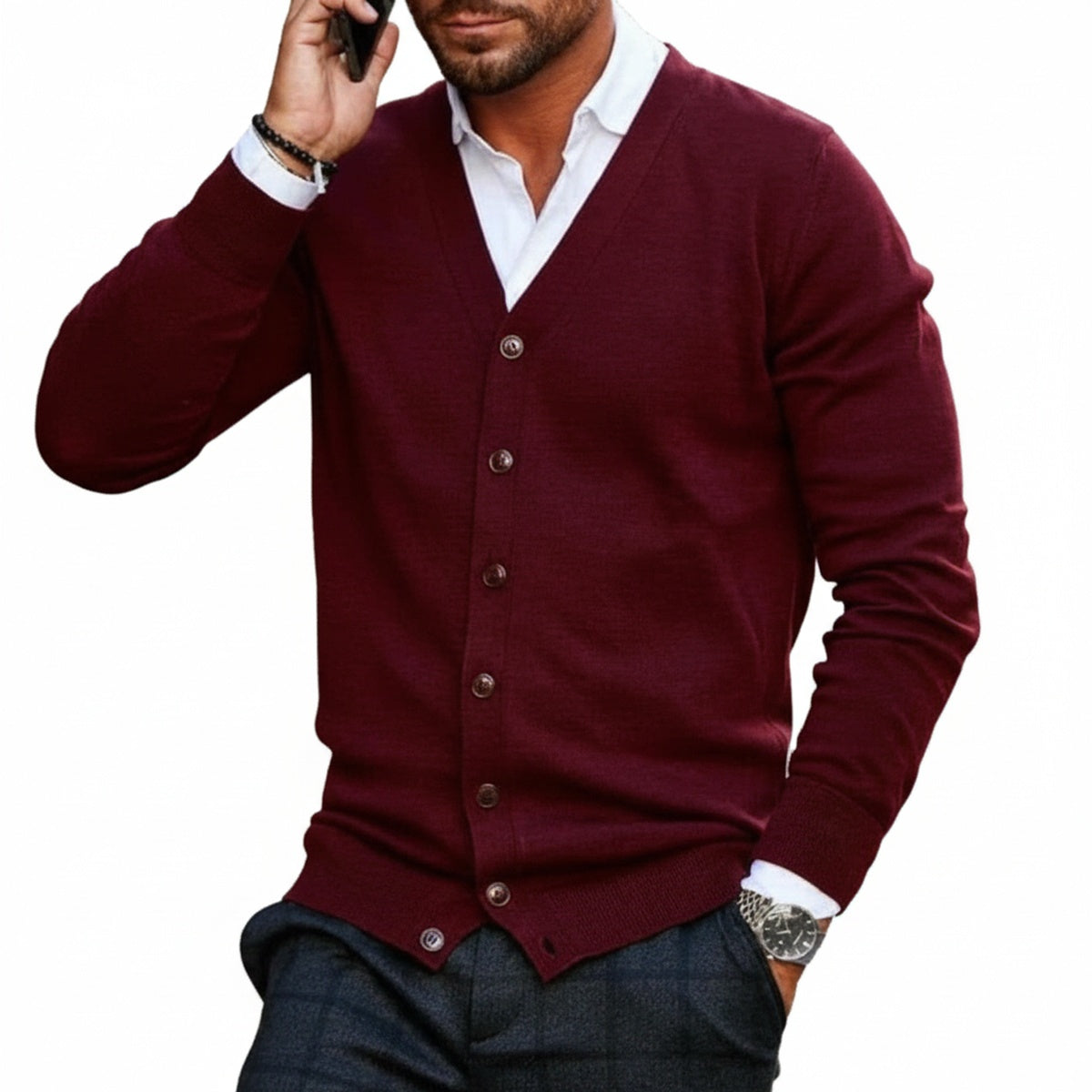 Heren Cardigan Slim Fit met Knopen en V-hals