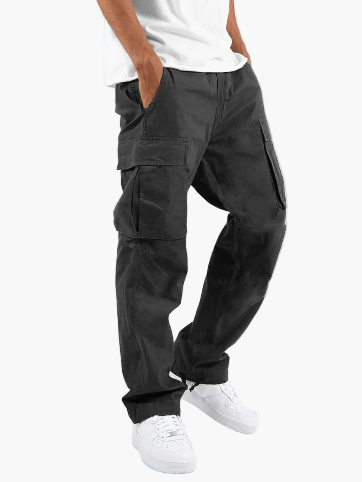 Heren Cargo Broek met Relaxed Fit en Meerdere Zakken Zwart