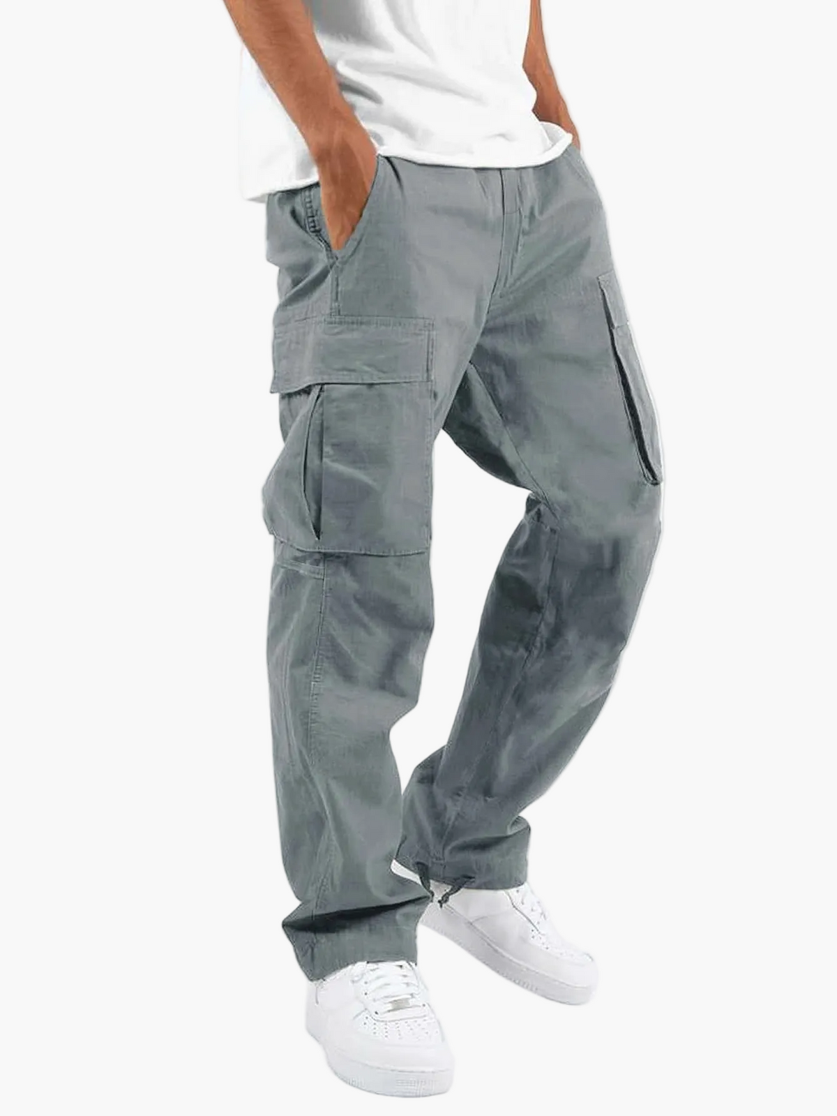 Heren Cargo Broek met Relaxed Fit en Meerdere Zakken Grijs