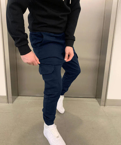 Heren Cargo Broek Slim Fit met Taps Toelopende Pijpen en Elastische Boord