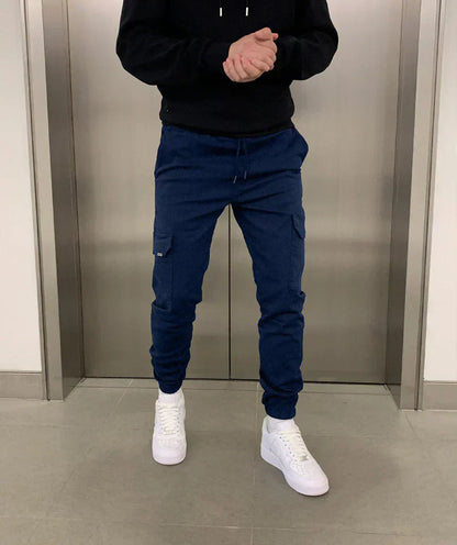 Heren Cargo Broek Slim Fit met Taps Toelopende Pijpen en Elastische Boord