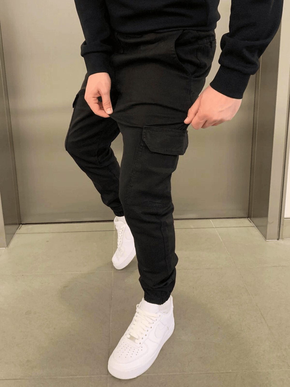 Heren Cargo Broek Slim Fit met Taps Toelopende Pijpen en Elastische Boord