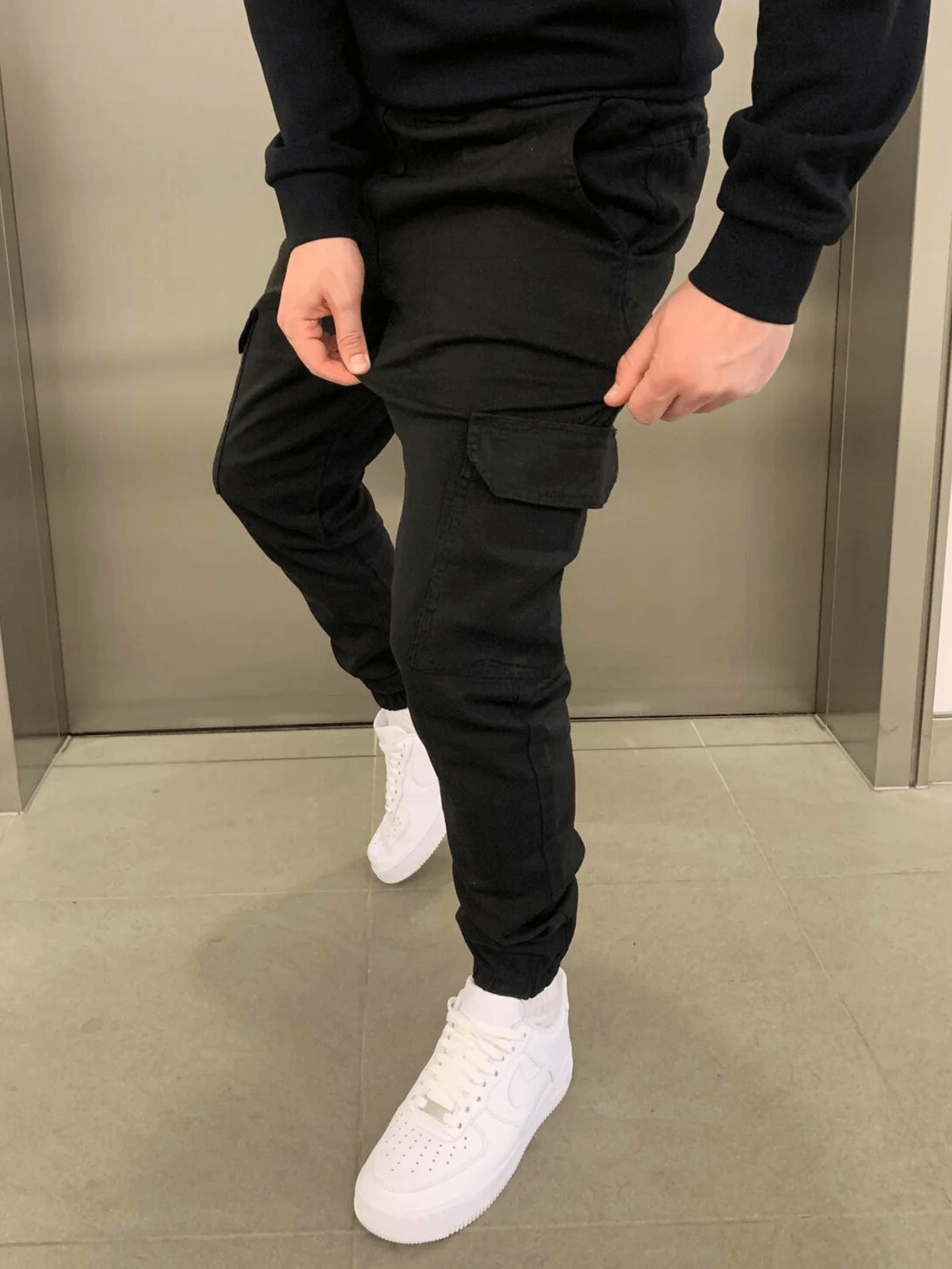 Heren Cargo Broek Slim Fit met Taps Toelopende Pijpen en Elastische Boord