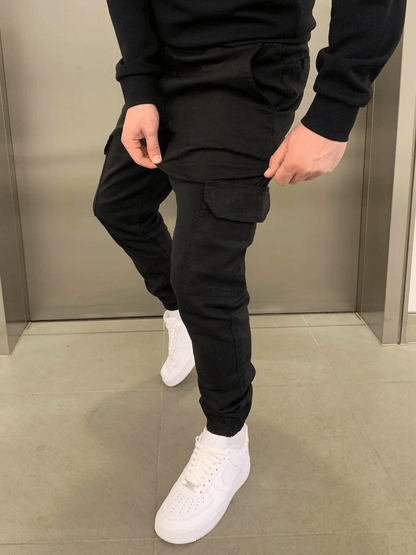 Heren Cargo Broek Slim Fit met Taps Toelopende Pijpen en Elastische Boord