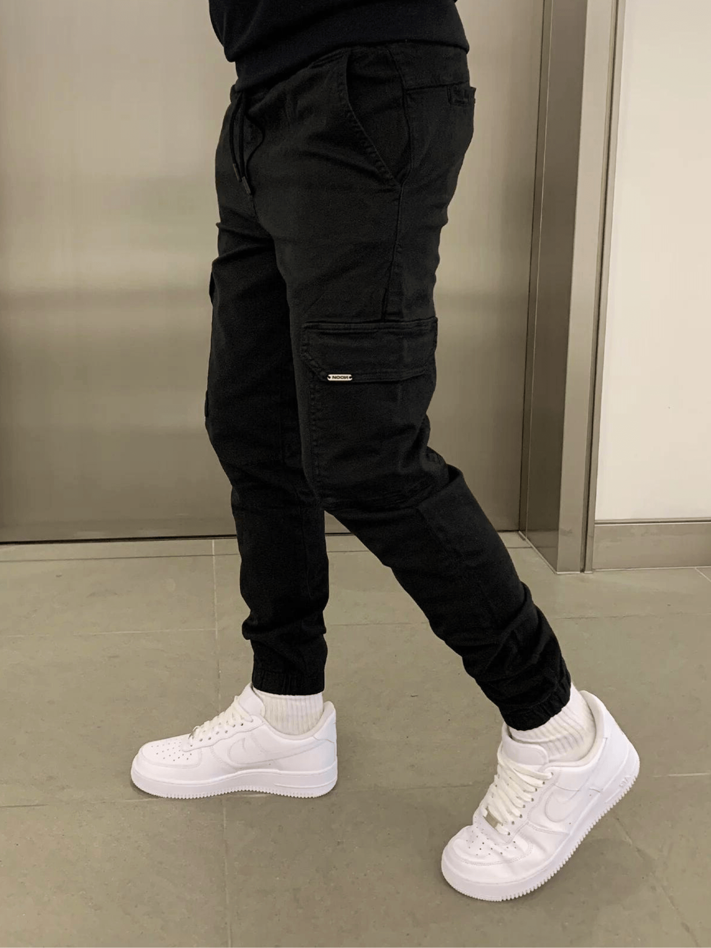 Heren Cargo Broek Slim Fit met Taps Toelopende Pijpen en Elastische Boord