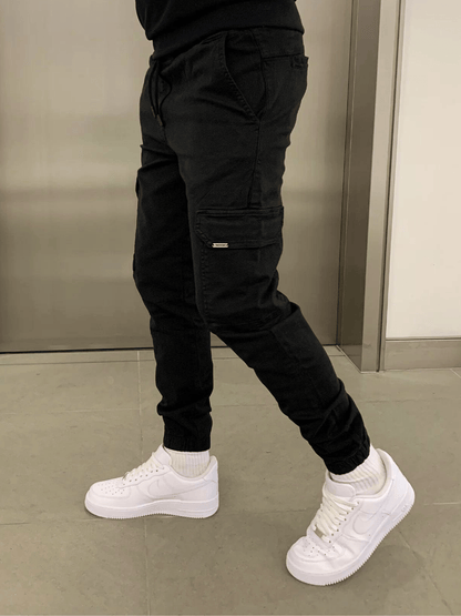 Heren Cargo Broek Slim Fit met Taps Toelopende Pijpen en Elastische Boord