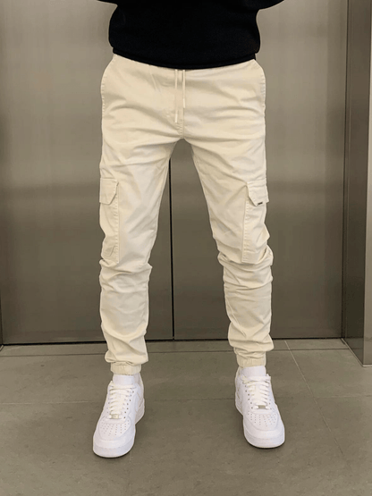 Heren Cargo Broek Slim Fit met Taps Toelopende Pijpen en Elastische Boord Beige