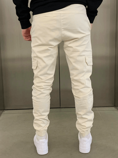 Heren Cargo Broek Slim Fit met Taps Toelopende Pijpen en Elastische Boord