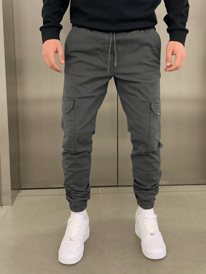 Heren Cargo Broek Slim Fit met Taps Toelopende Pijpen en Elastische Boord Grijs