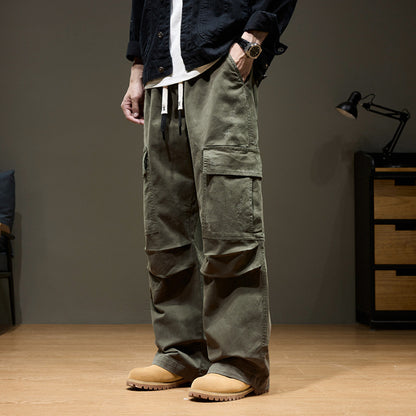Heren Cargo Broek Wide Leg met Elastische Taille en Grote Zakken