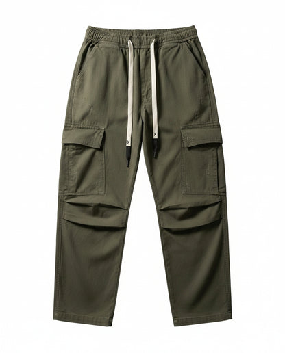 Heren Cargo Broek Wide Leg met Elastische Taille en Grote Zakken