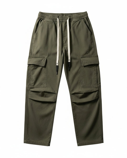 Heren Cargo Broek Wide Leg met Elastische Taille en Grote Zakken