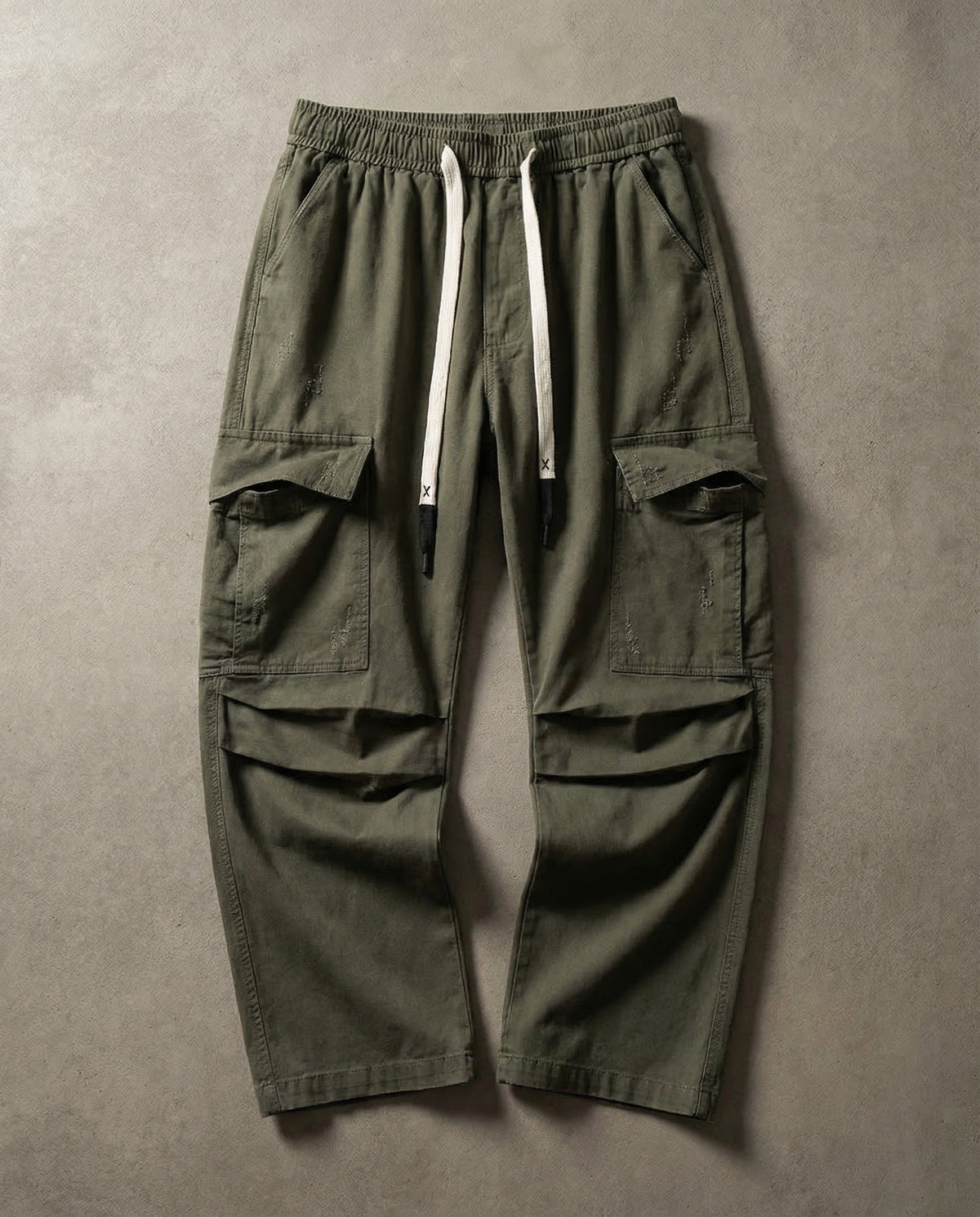 Heren Cargo Broek Wide Leg met Elastische Taille en Grote Zakken Groen