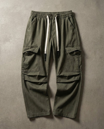 Heren Cargo Broek Wide Leg met Elastische Taille en Grote Zakken Groen