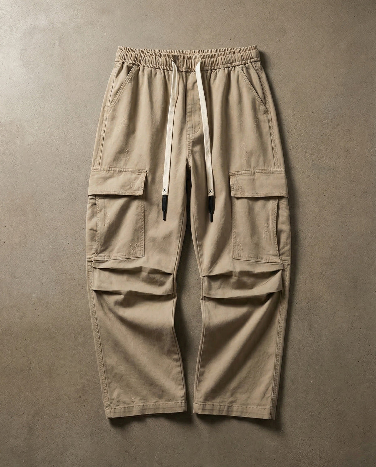 Heren Cargo Broek Wide Leg met Elastische Taille en Grote Zakken Khaki
