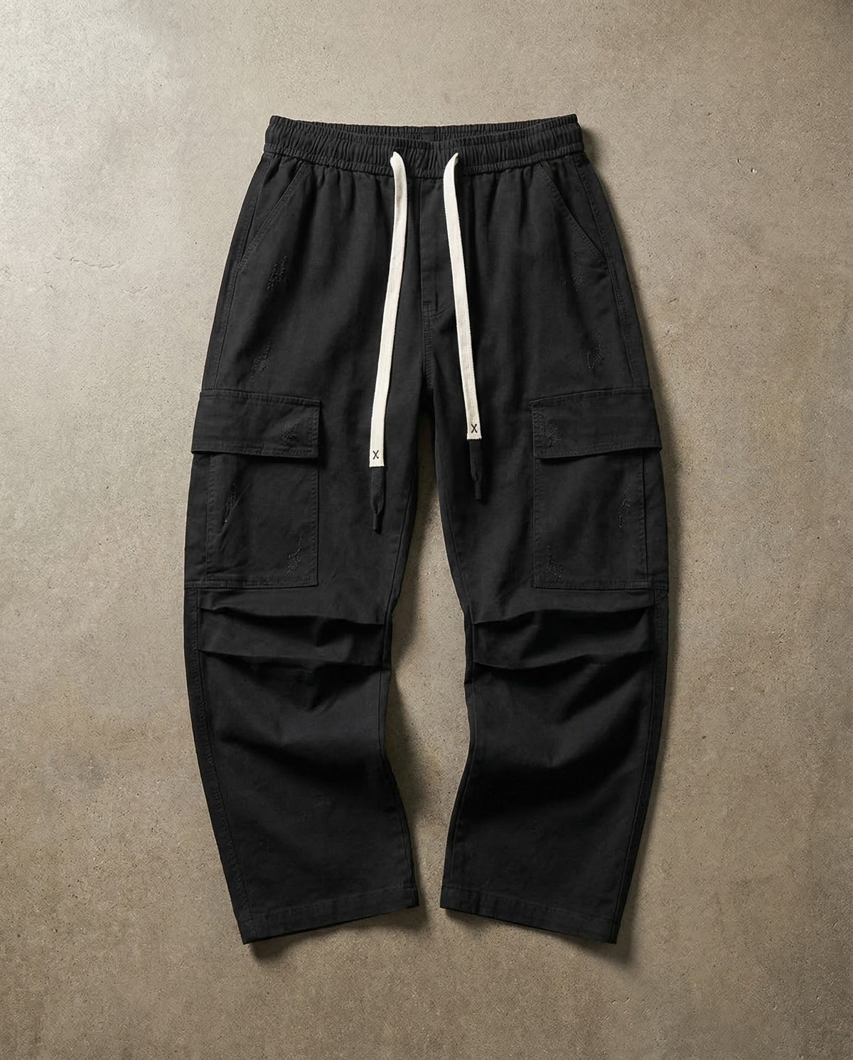 Heren Cargo Broek Wide Leg met Elastische Taille en Grote Zakken Zwart