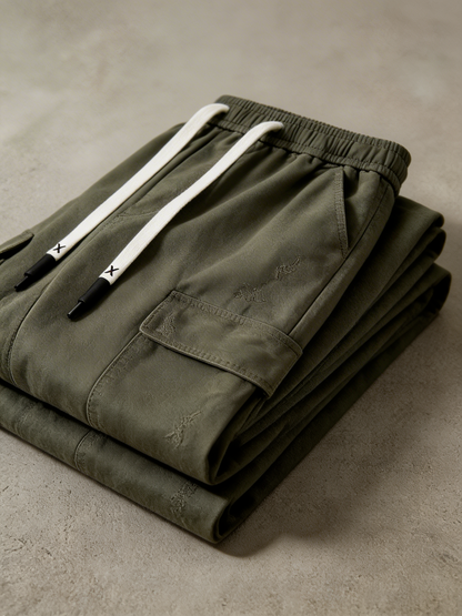 Heren Cargo Broek Wide Leg met Elastische Taille en Grote Zakken