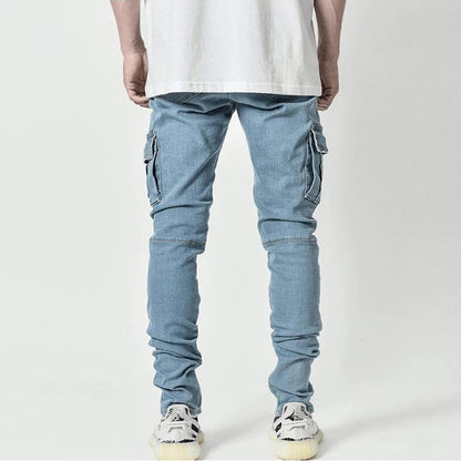 Heren Cargo Jeans Slim Fit met Gestapelde Pijpen en Zijzakken