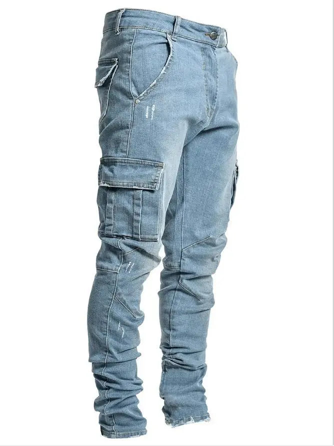 Heren Cargo Jeans Slim Fit met Gestapelde Pijpen en Zijzakken