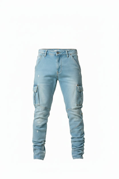 Heren Cargo Jeans Slim Tapered met Zijzakken en Stacked Leg