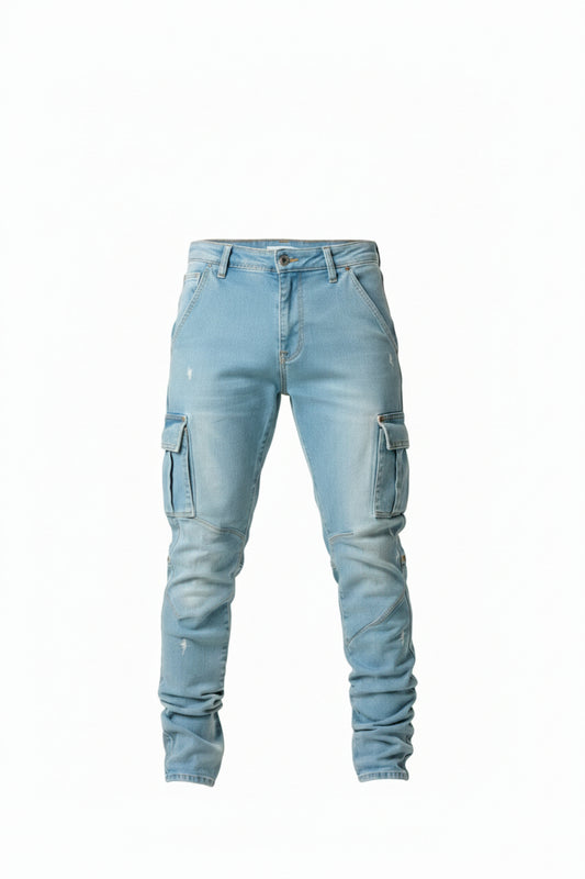 Heren Cargo Jeans Slim Tapered met Zijzakken en Stacked Leg