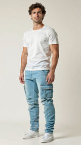 Heren Cargo Jeans Slim Tapered met Zijzakken en Stacked Leg