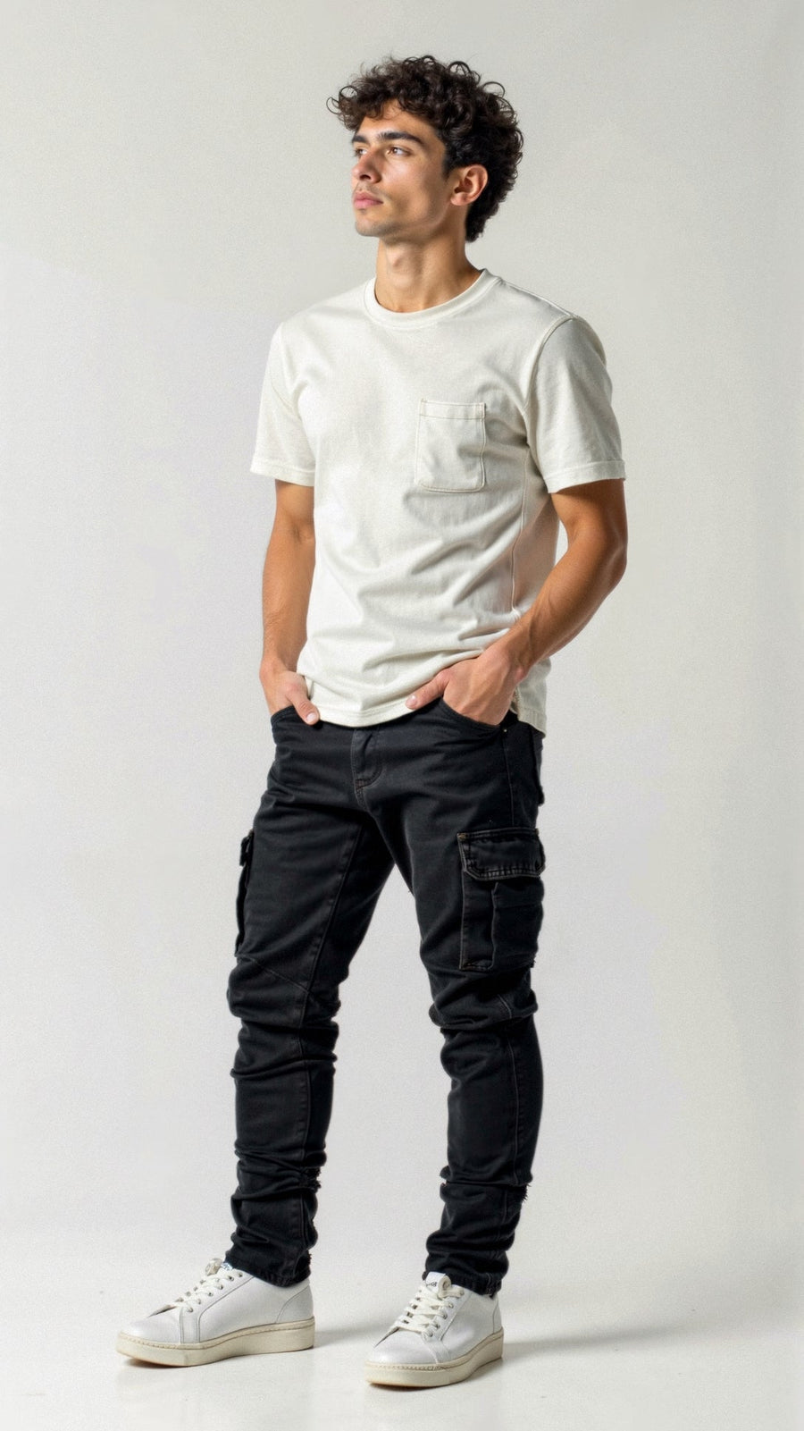 Heren Cargo Jeans Slim Tapered met Zijzakken en Stacked Leg Zwart