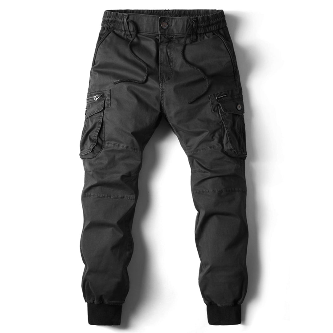 Heren Cargo Jogger Broek met Taps Toelopende Pijpen en Elastische Taille Zwart