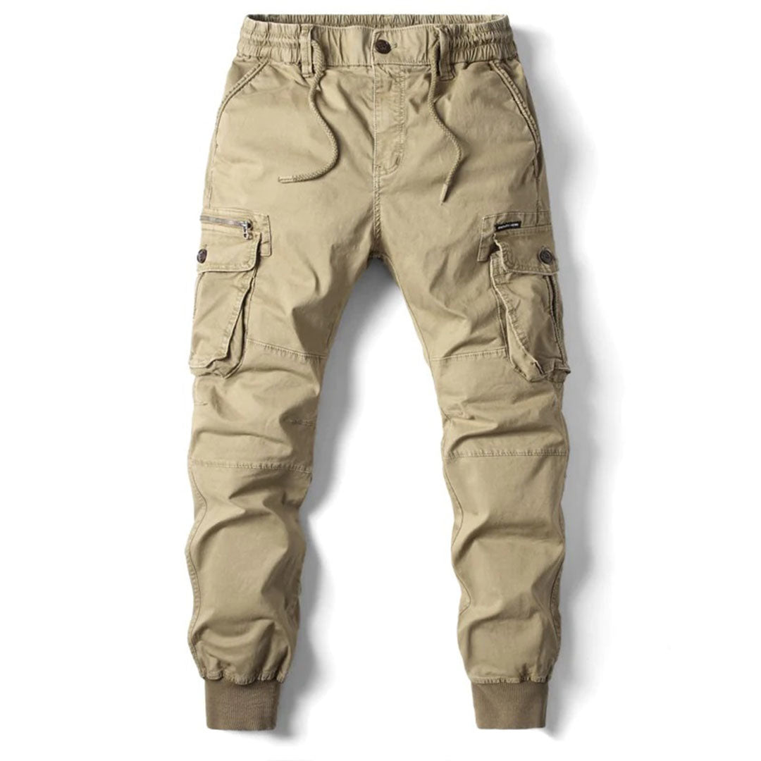 Heren Cargo Jogger Broek met Taps Toelopende Pijpen en Elastische Taille Khaki