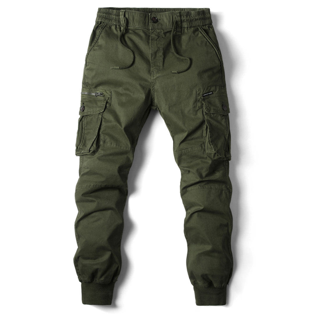 Heren Cargo Jogger Broek met Taps Toelopende Pijpen en Elastische Taille Groen