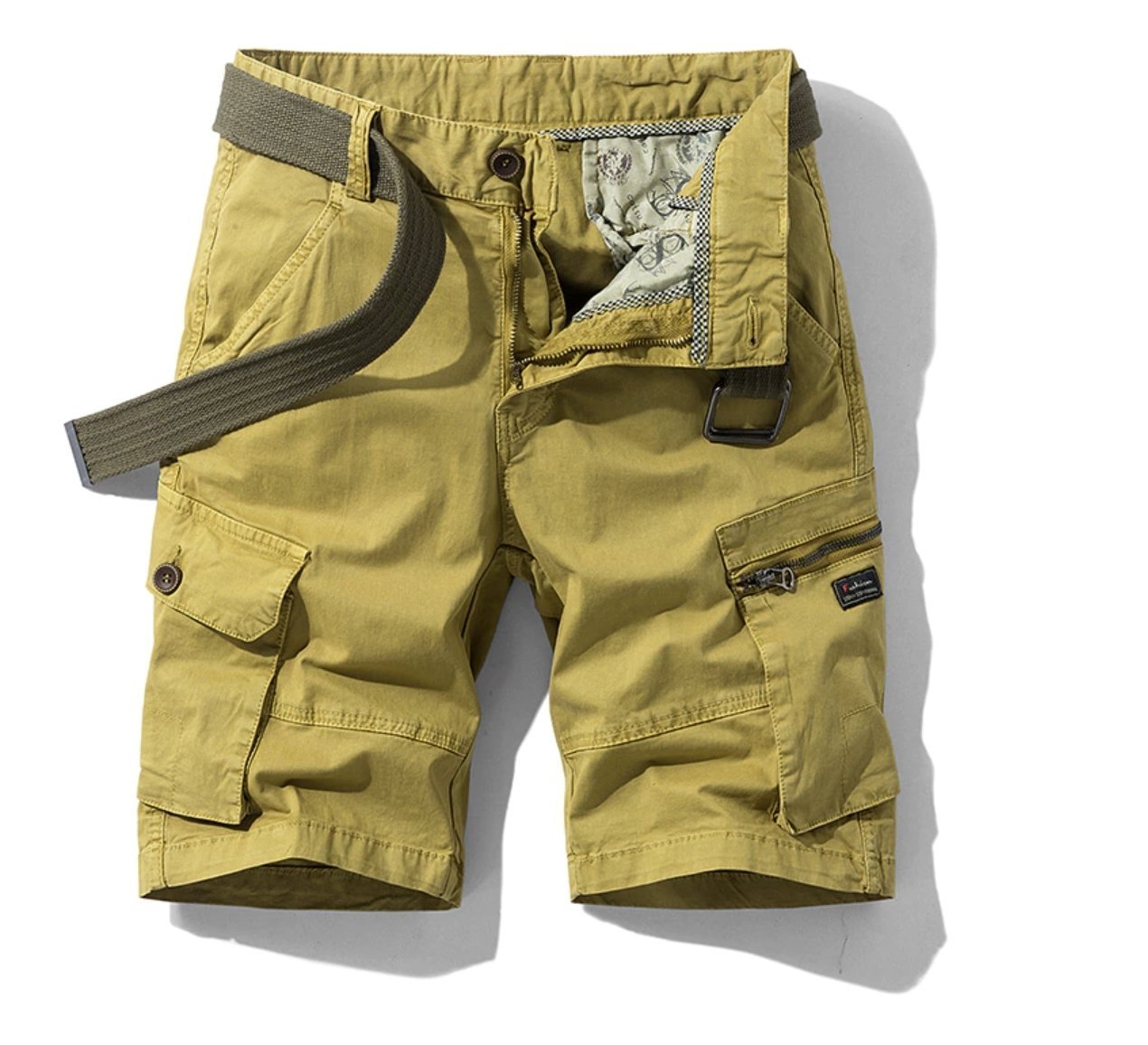 Heren Cargo Short met Cargozakken en Verstelbare Zoom Mosterd