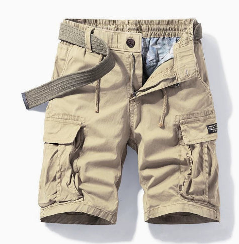 Heren Cargo Shorts met Elastische Taille en Meerdere Zakken Khaki