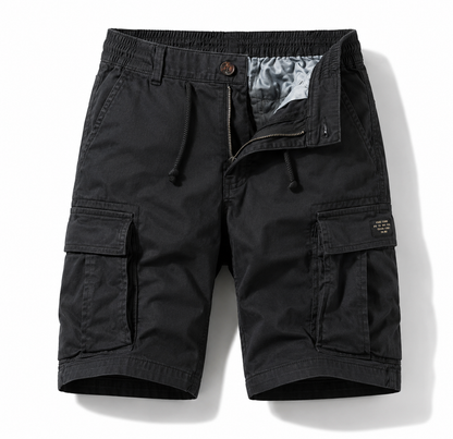 Heren Cargo Shorts met Elastische Taille en Meerdere Zakken Zwart