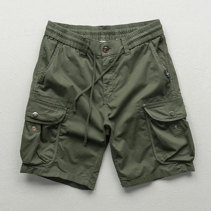 Heren Cargo Shorts met Elastische Taille en Zijzakken Legergroen
