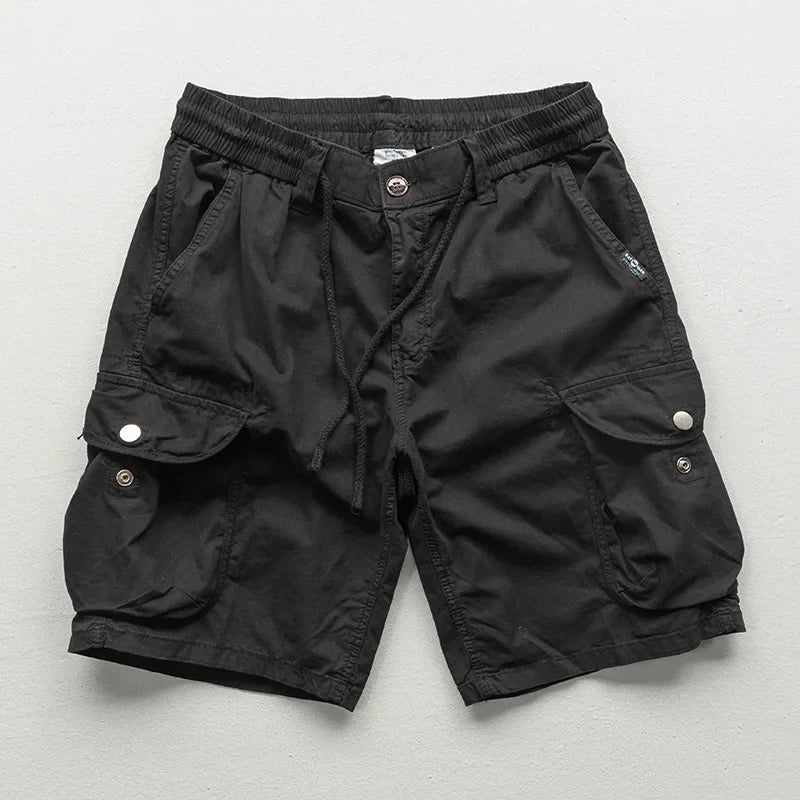 Heren Cargo Shorts met Elastische Taille en Zijzakken Zwart