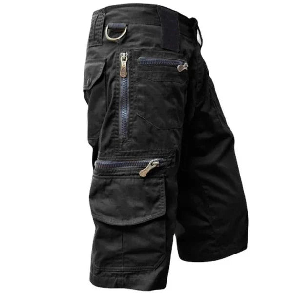Heren Cargo Shorts met Meerdere Ritszakken en Regular Fit Zwart