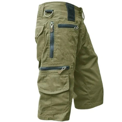 Heren Cargo Shorts met Meerdere Ritszakken en Regular Fit Olijfgroen