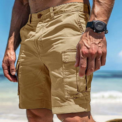 Heren Cargo Shorts met Meerdere Zakken en Straight Leg Fit Beige