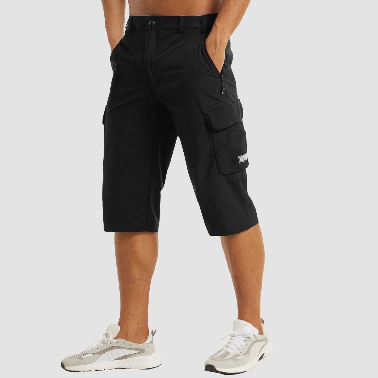 Heren Cargo Shorts met Zijzakken en Ritszak Driekwart Zwart