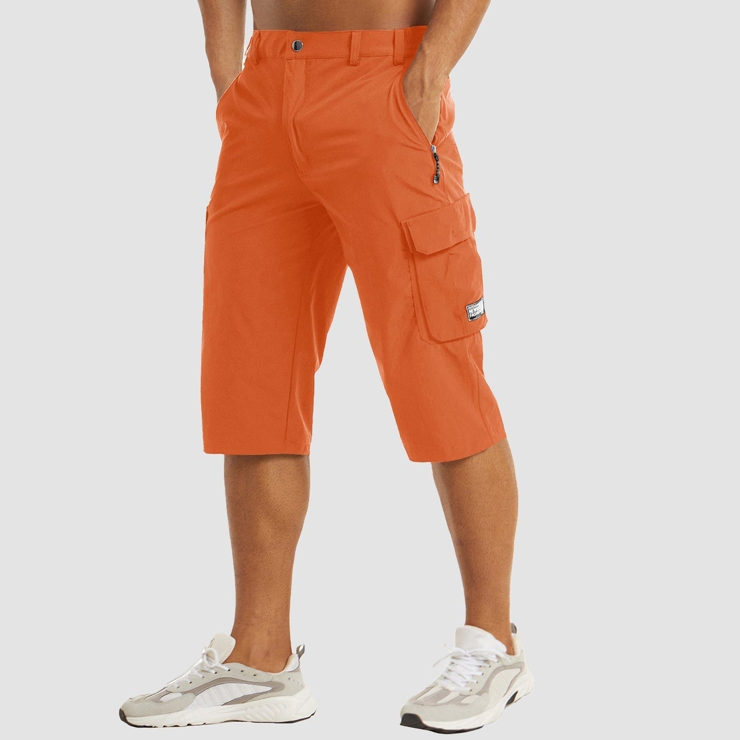 Heren Cargo Shorts met Zijzakken en Ritszak Driekwart Oranje