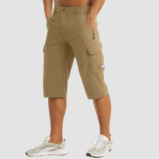 Heren Cargo Shorts met Zijzakken en Ritszak Driekwart Kaki