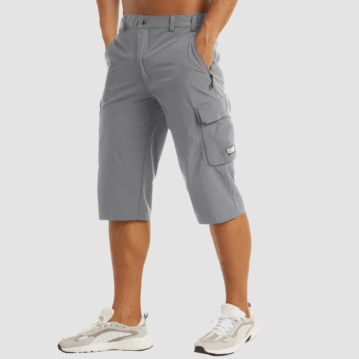 Heren Cargo Shorts met Zijzakken en Ritszak Driekwart Lichtgrijs