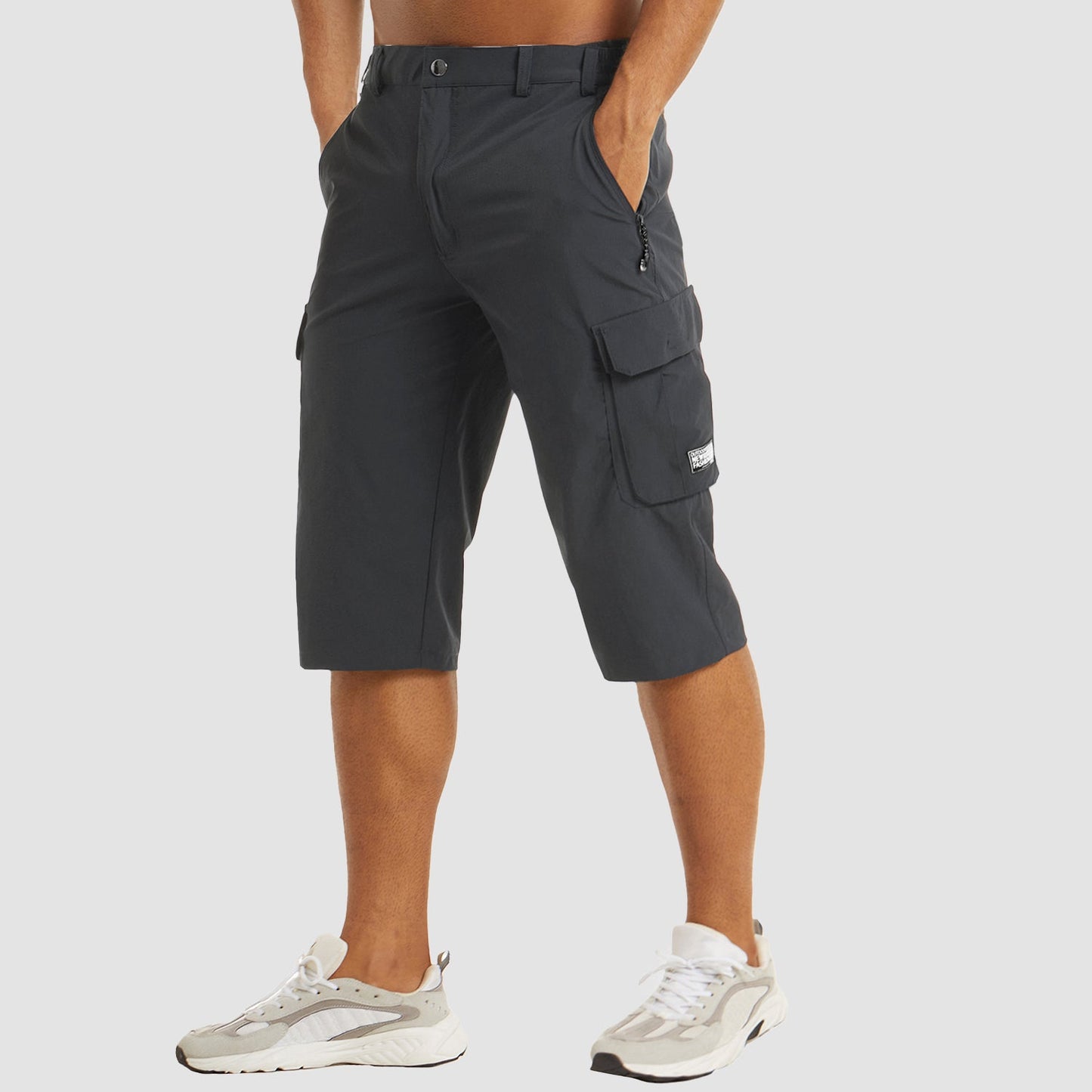 Heren Cargo Shorts met Zijzakken en Ritszak Driekwart Donkergrijs